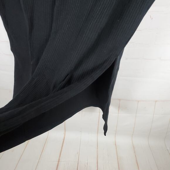 NEW Mate The Label Tencel Rib Short Sleeve Midi Dress XL Black Side Slit Stretch - Picture 7 of 12